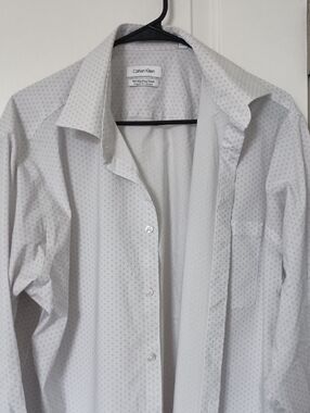 Calvin Klein White Dress Shirt with Light Blue Microdot Print